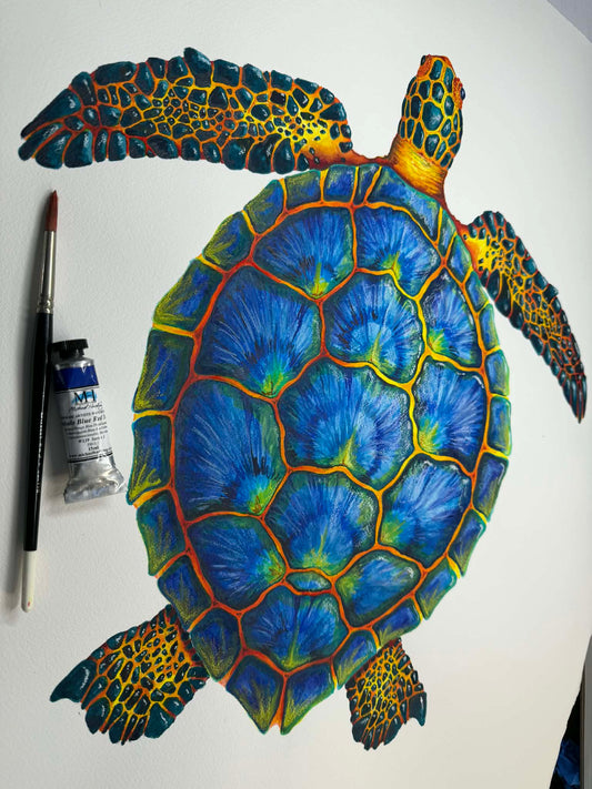 BLUE SEA TURTLE - original watercolour