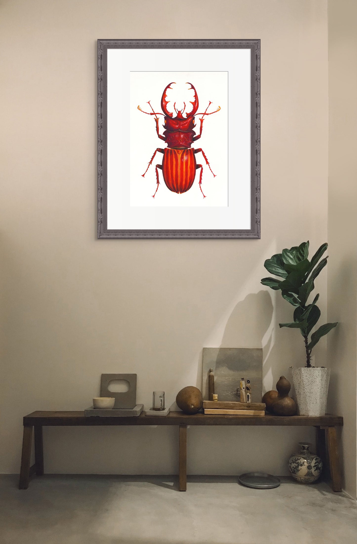 Red Stag Beetle - original watercolour