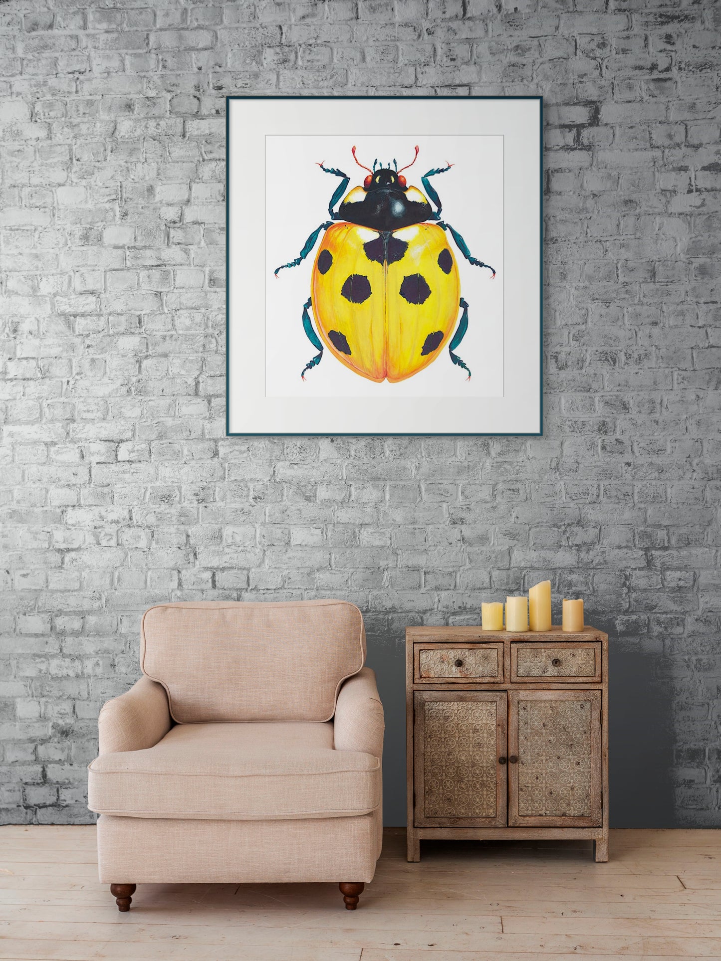 7-SPOT LADYBUG/LADYBIRD - Yellow - original watercolour