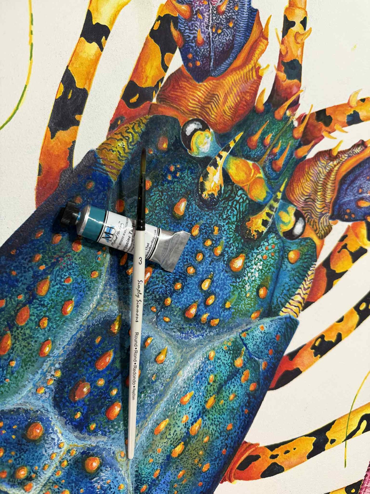 RAINBOW SPINY LOBSTER - original watercolour - 40" tall