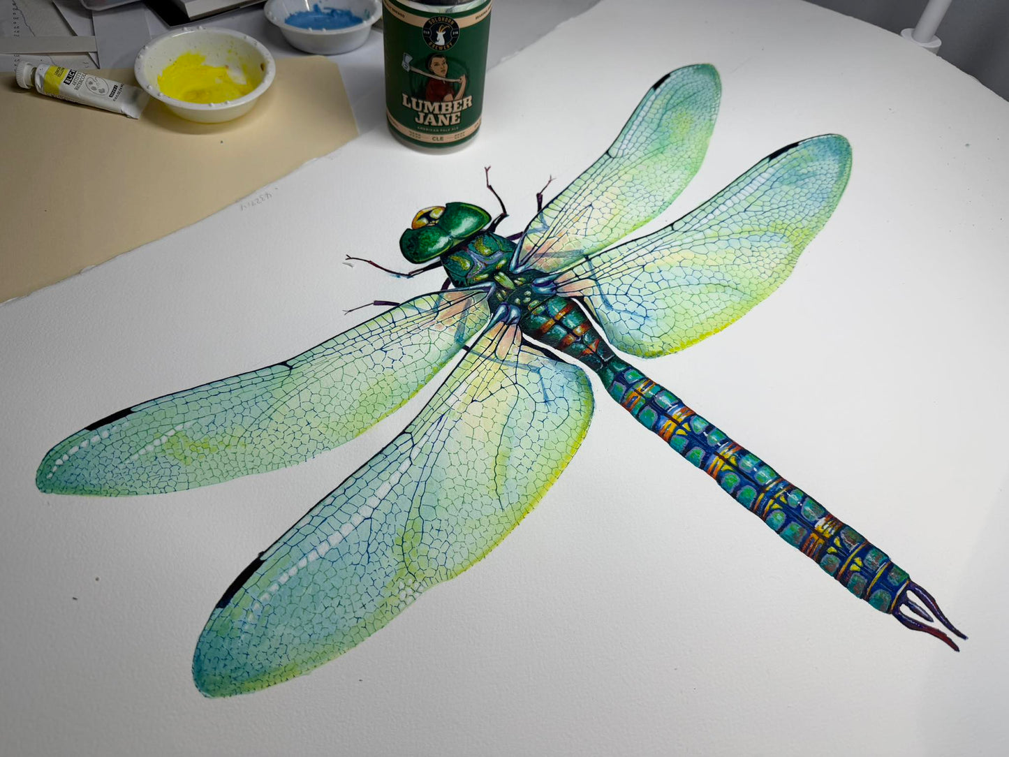 GREEN DRAGONFLY - original watercolour