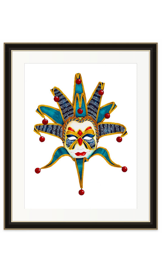 MARDI GRAS MASK - TEAL - giclee print